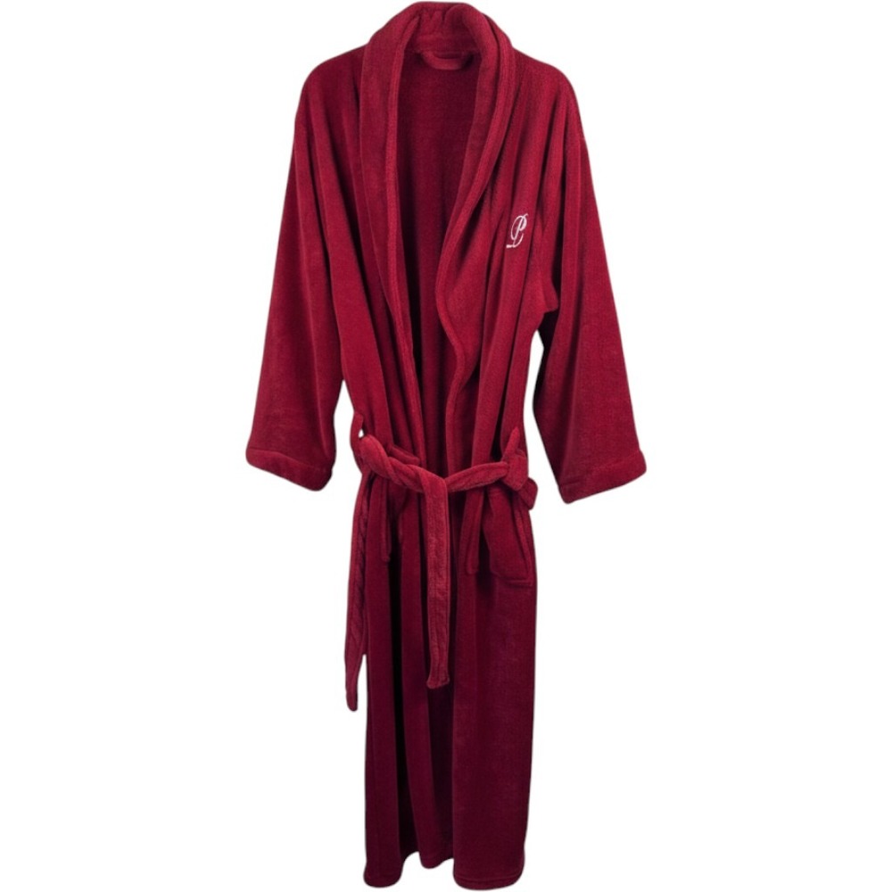 Restoration Hardware Plush Robe Mens Large Red Monogrammed Belted Fleece Spa